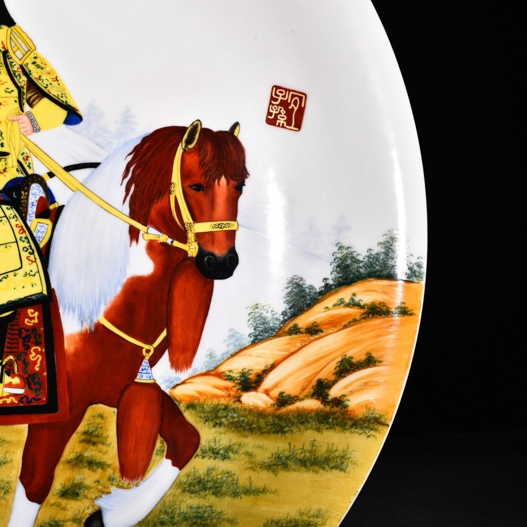 Qing Dynasty Qianlong painted enamel porcelain hunting picture plate