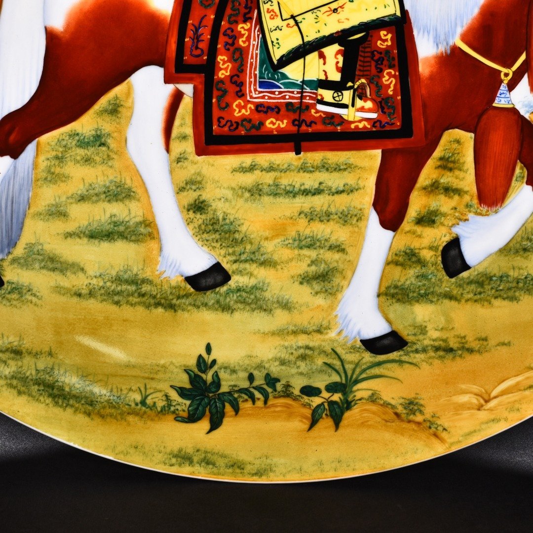 Qing Dynasty Qianlong painted enamel porcelain hunting picture plate