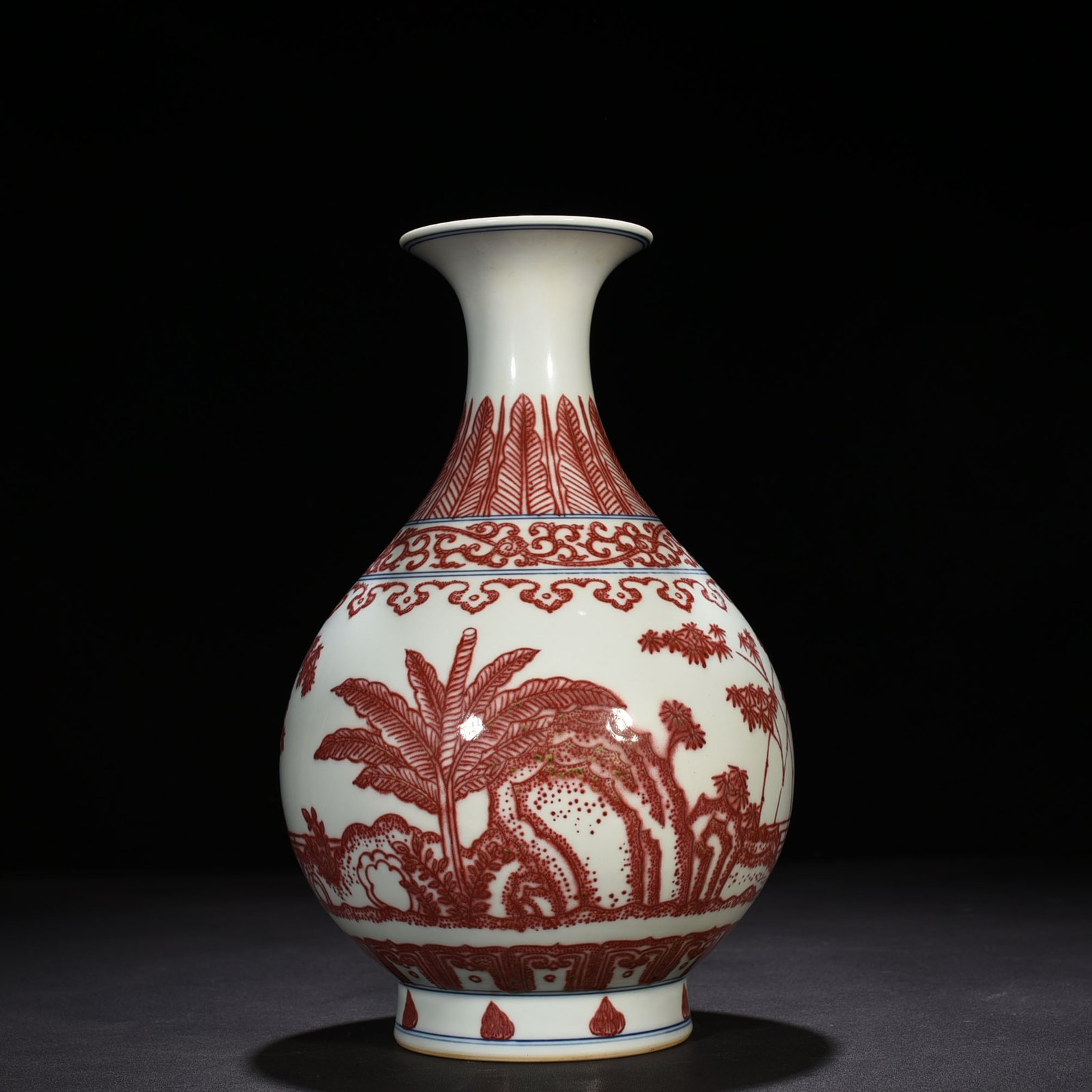 Qing Dynasty Qianlong underglaze red bamboo stone banana jade pot spring vase