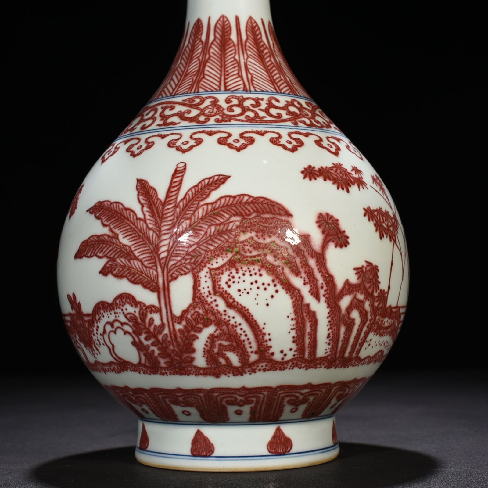 Qing Dynasty Qianlong underglaze red bamboo stone banana jade pot spring vase