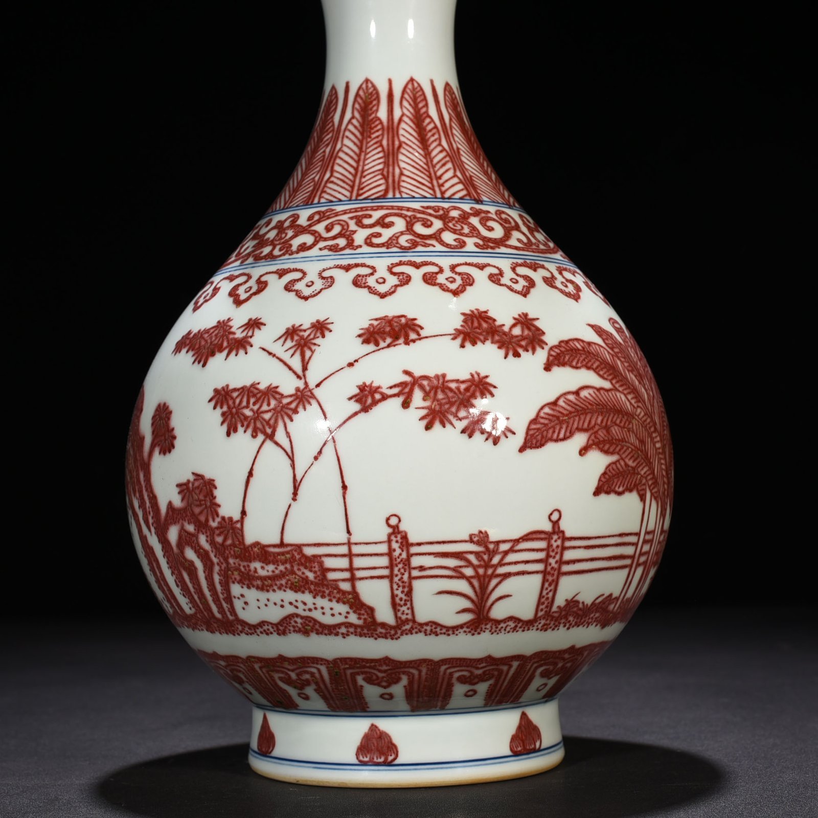 Qing Dynasty Qianlong underglaze red bamboo stone banana jade pot spring vase