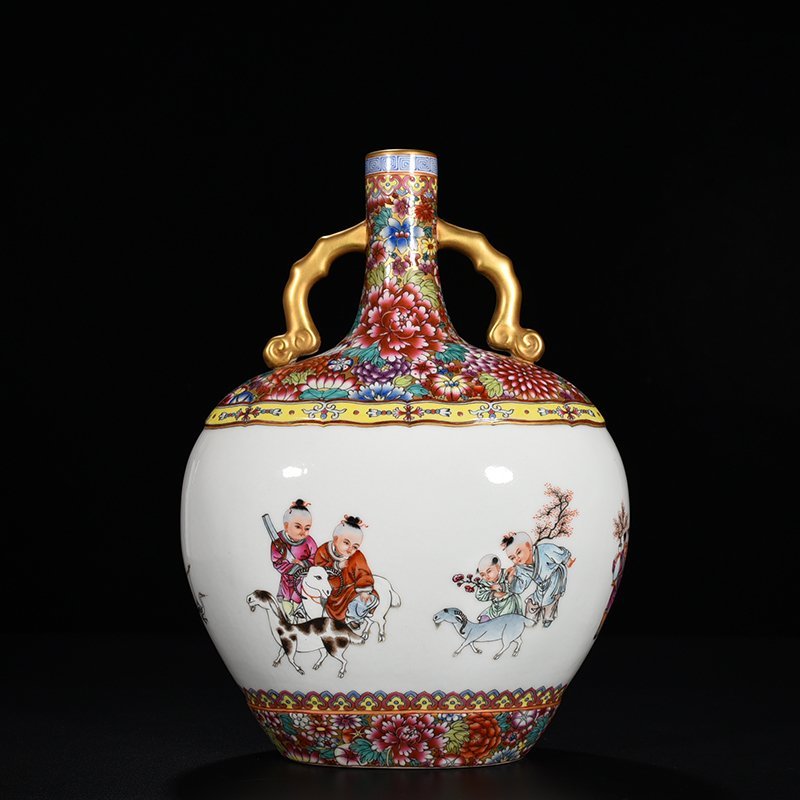 Qing Dynasty Qianlong Ten Thousand Flowers Enamel Amphora with Baby Plays