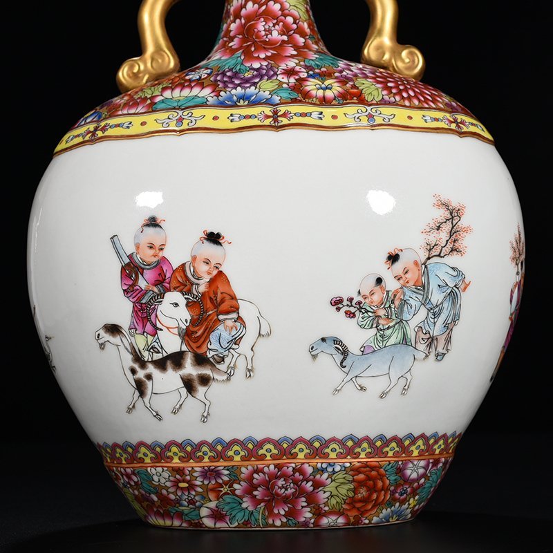 Qing Dynasty Qianlong Ten Thousand Flowers Enamel Amphora with Baby Plays