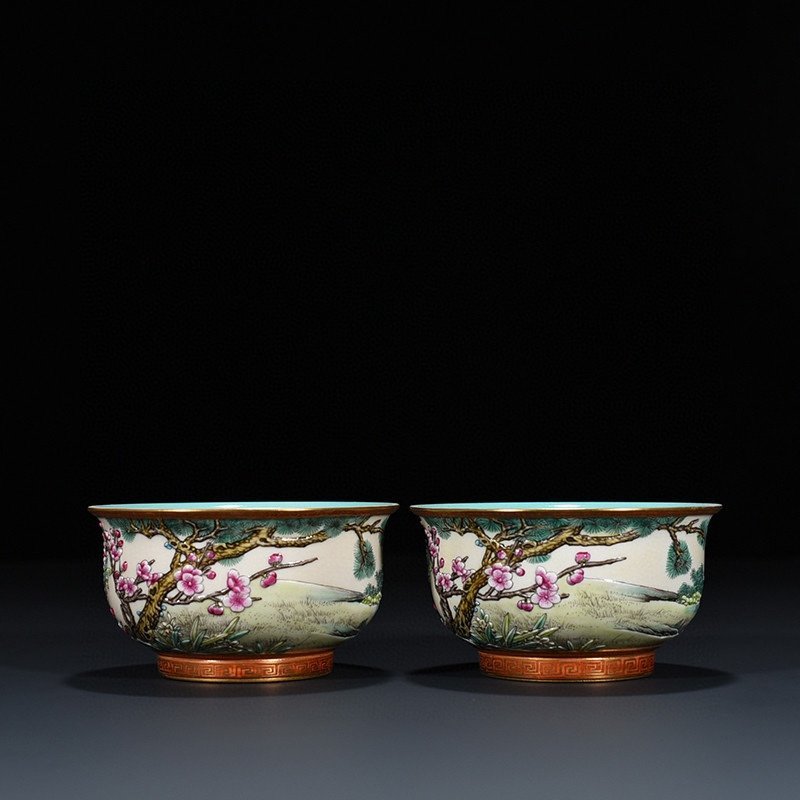 Qing Dynasty Qianlong carved pastel pine and crane longevity cup