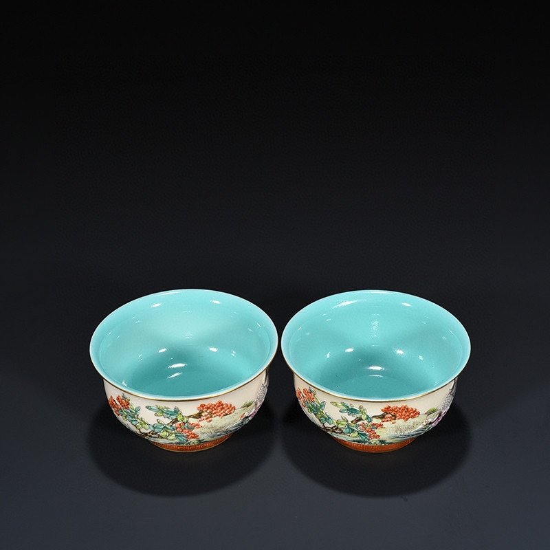 Qing Dynasty Qianlong carved pastel pine and crane longevity cup