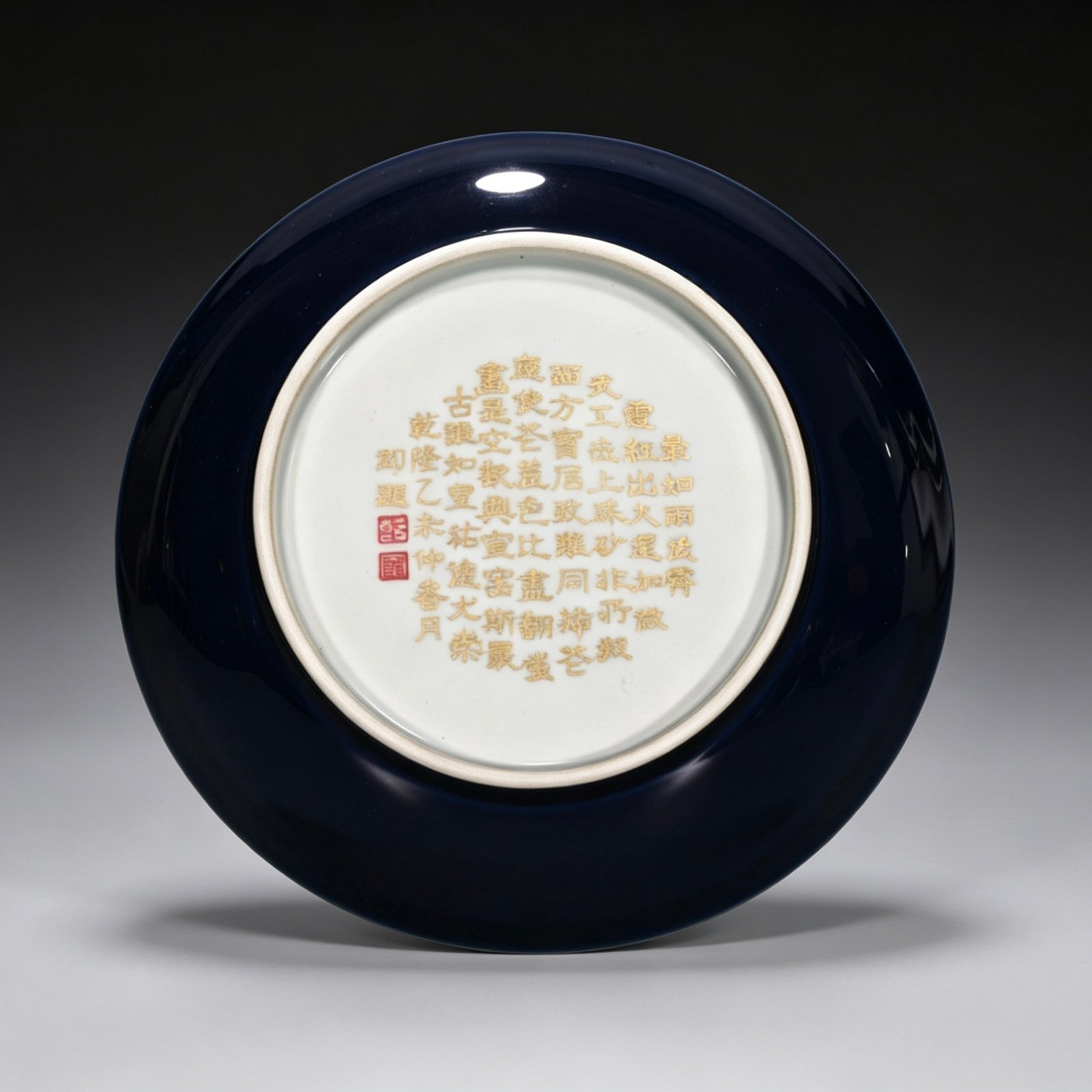 Qing Dynasty Qianlong Ji Blue Glaze Disc