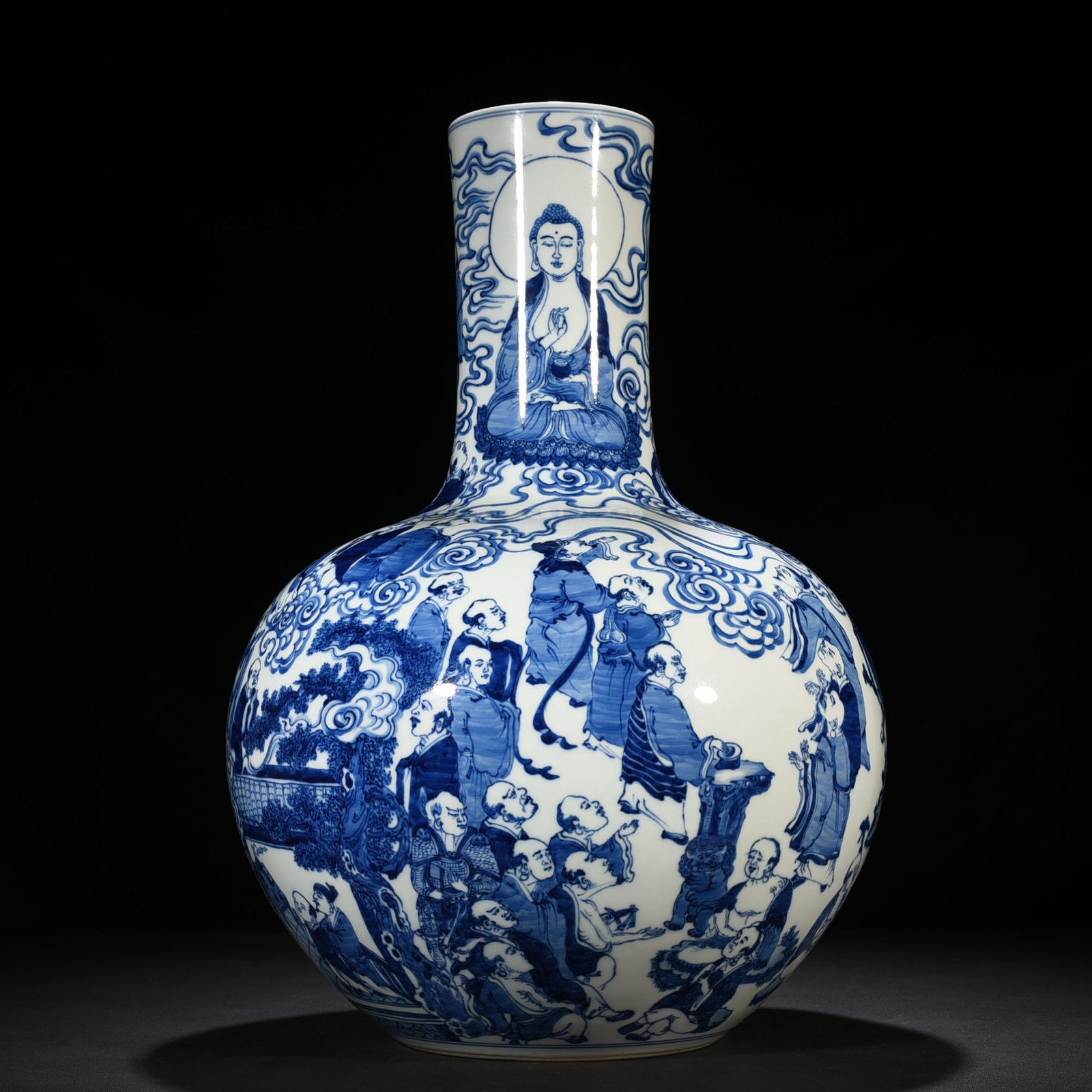 Qing Dynasty Qianlong blue and white figure celestial sphere vase