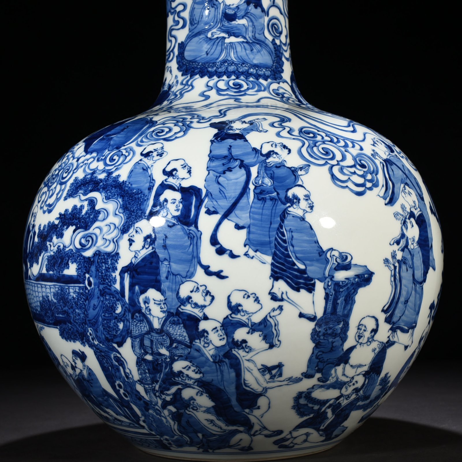 Qing Dynasty Qianlong blue and white figure celestial sphere vase
