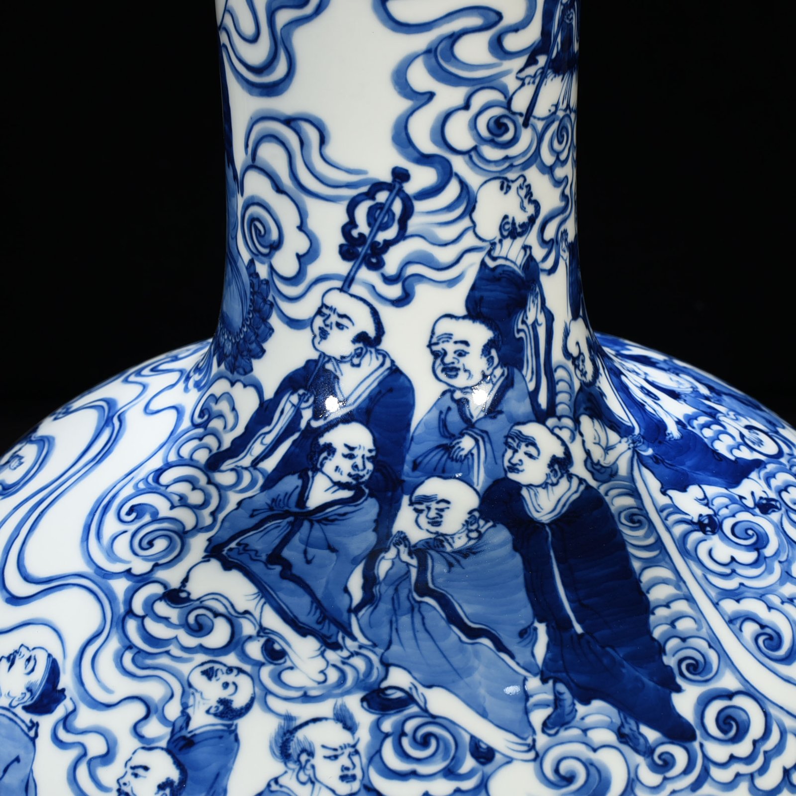 Qing Dynasty Qianlong blue and white figure celestial sphere vase