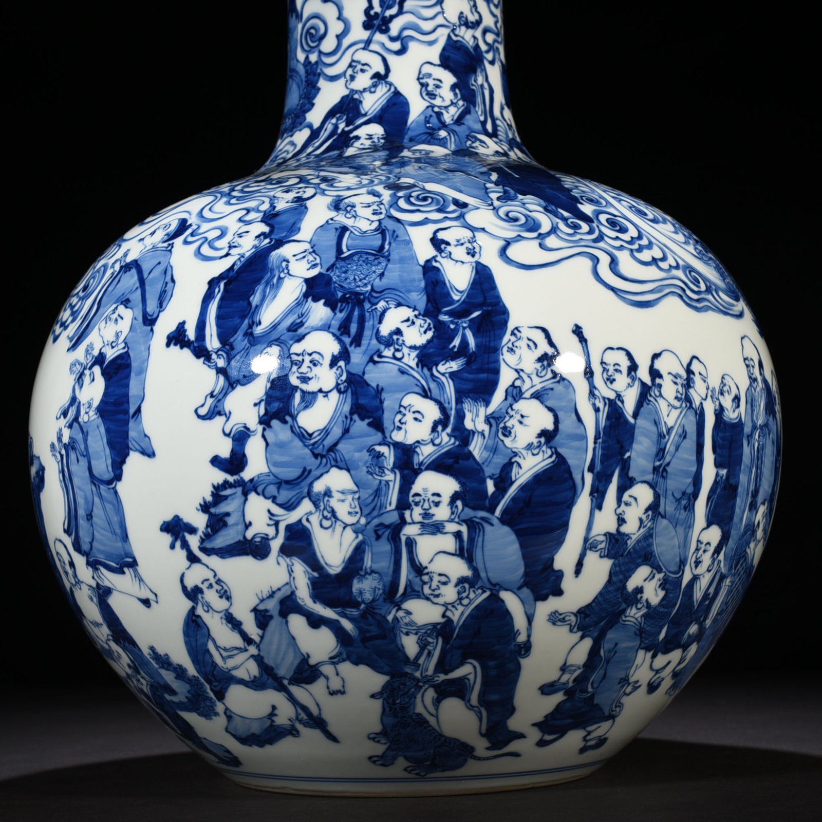 Qing Dynasty Qianlong blue and white figure celestial sphere vase