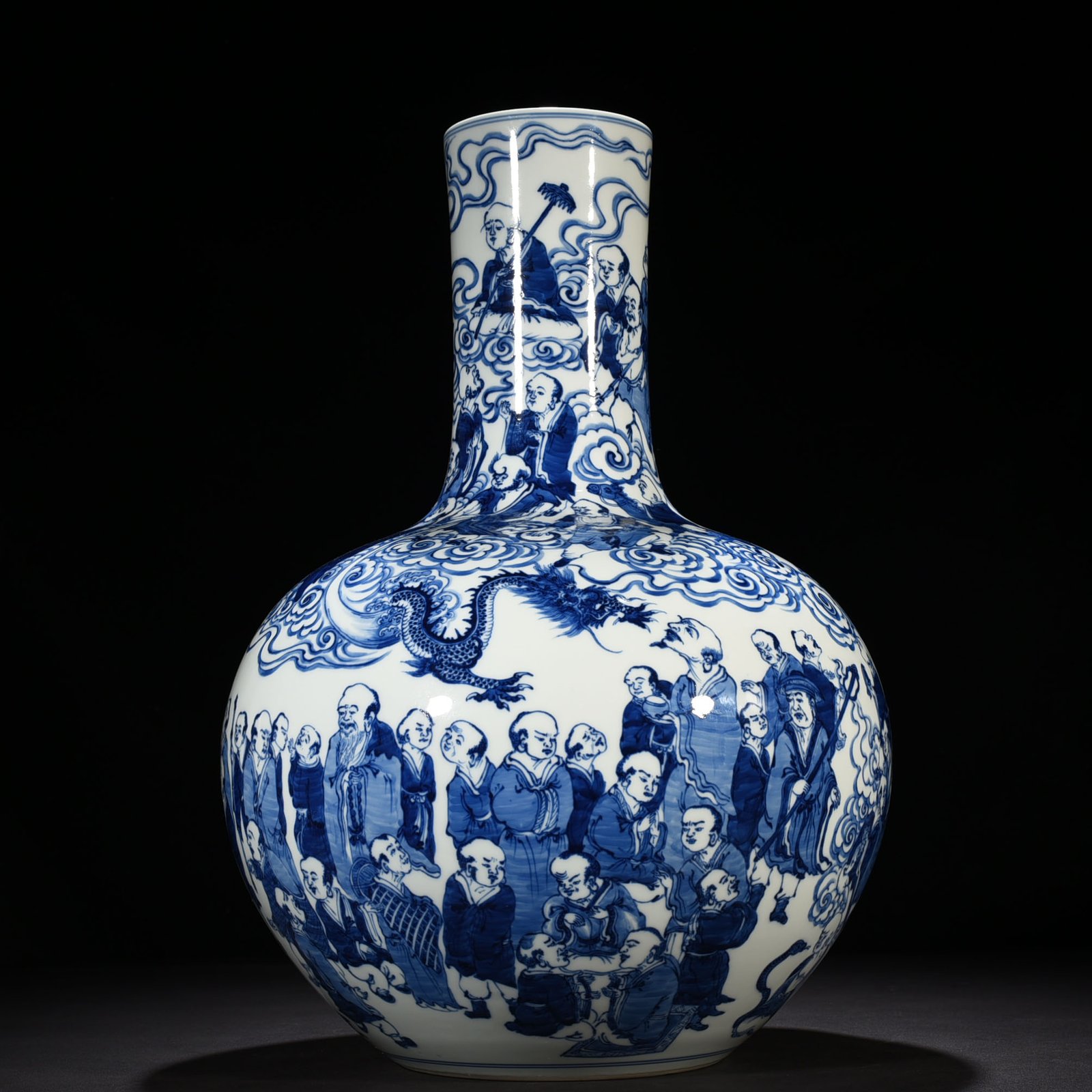 Qing Dynasty Qianlong blue and white figure celestial sphere vase