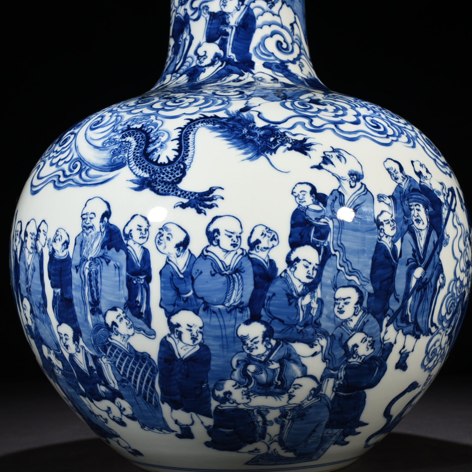 Qing Dynasty Qianlong blue and white figure celestial sphere vase