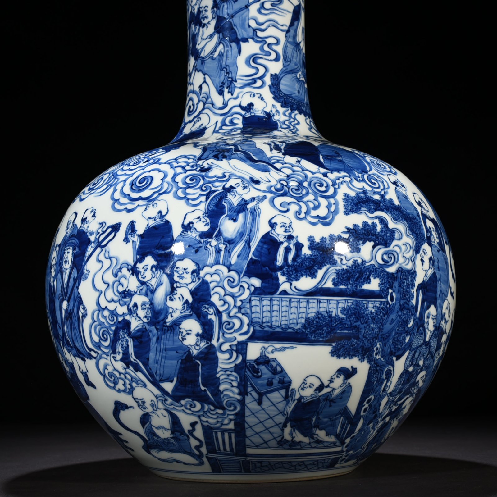 Qing Dynasty Qianlong blue and white figure celestial sphere vase