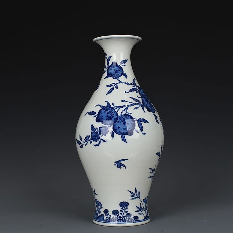Qing Dynasty Qianlong blue and white five blessings nine peaches longevity and olive vase