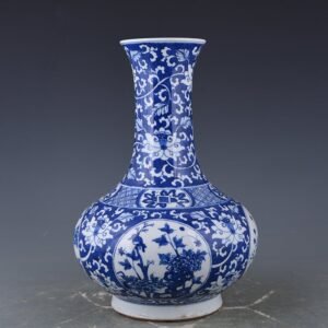 Qing Dynasty Qianlong blue and white flower and bird vase