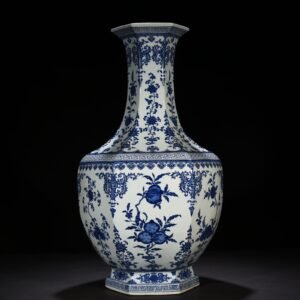 Qing Dynasty Qianlong blue and white six-sided large vase