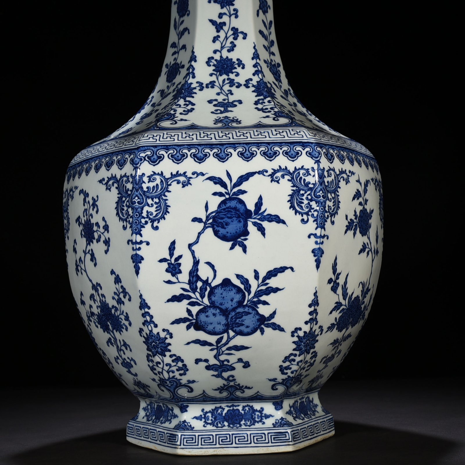 Qing Dynasty Qianlong blue and white six-sided large vase