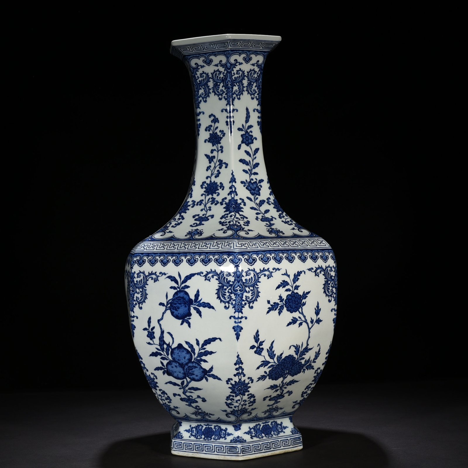 Qing Dynasty Qianlong blue and white six-sided large vase
