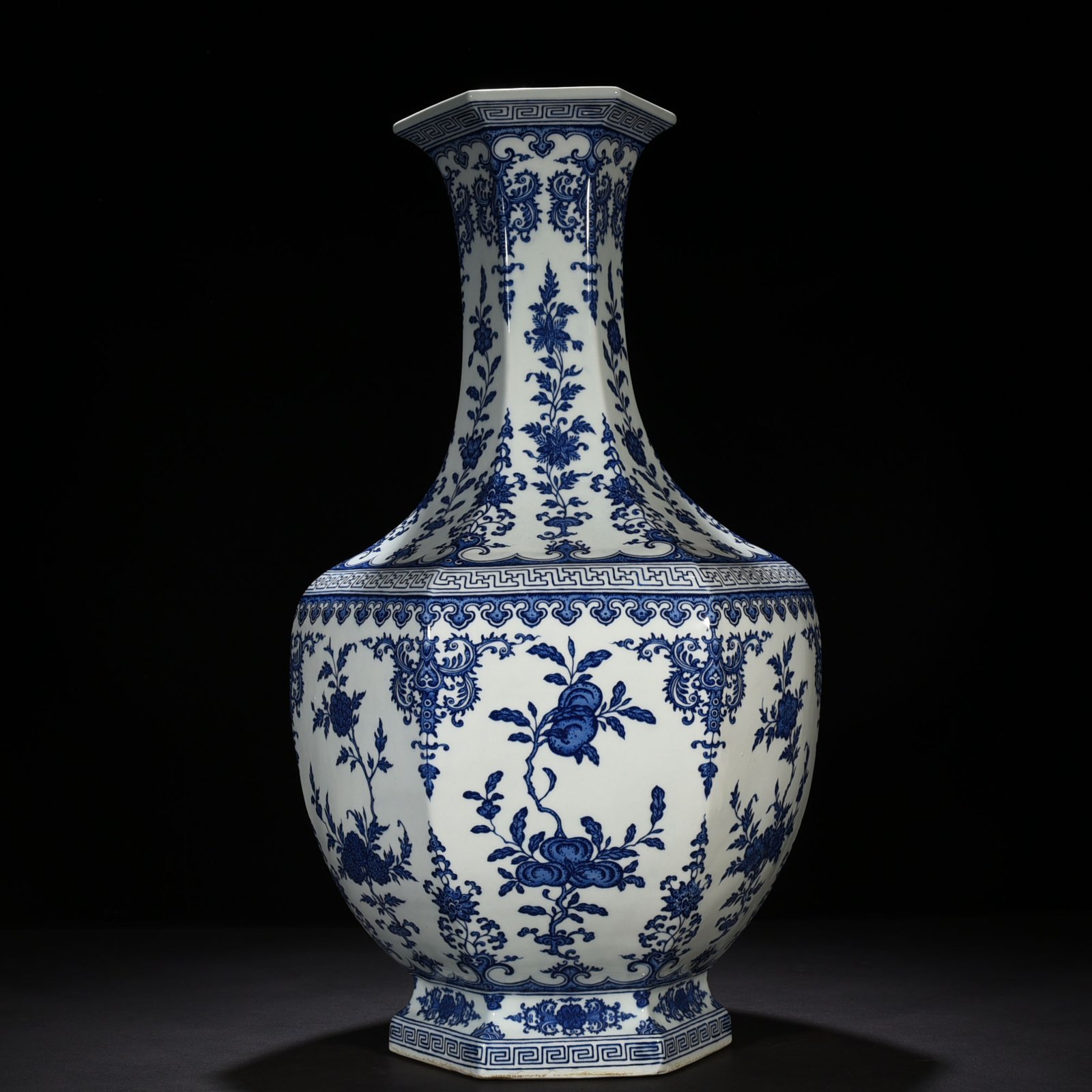 Qing Dynasty Qianlong blue and white six-sided large vase