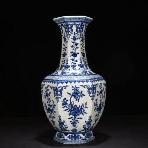 Qing Dynasty Qianlong blue and white hexagonal vase