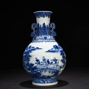 Qing Dynasty Qianlong blue and white fisherman's figure amphora