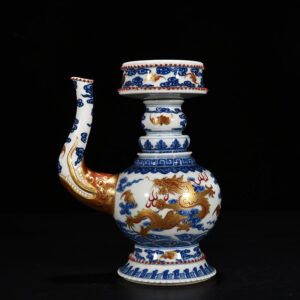 Qing Dynasty Qianlong blue and white alum red Baba teapot
