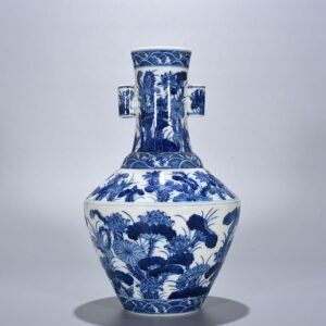 Qing Dynasty Qianlong blue and white lotus vase