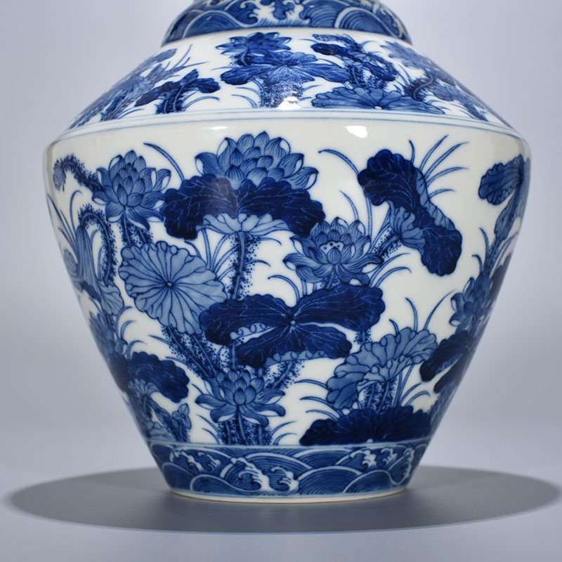 Qing Dynasty Qianlong blue and white lotus vase