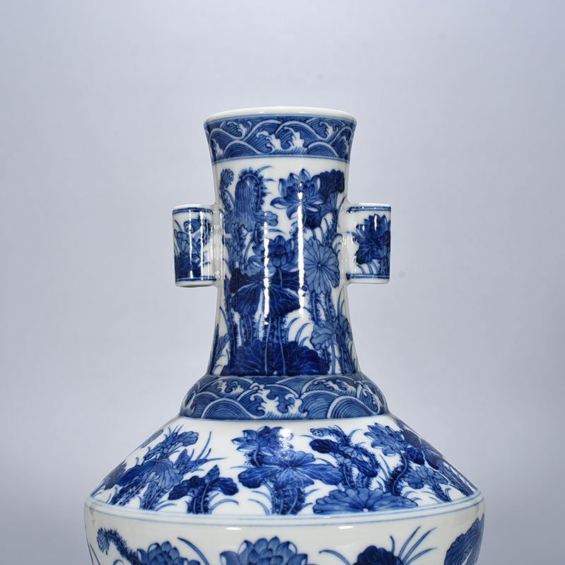 Qing Dynasty Qianlong blue and white lotus vase