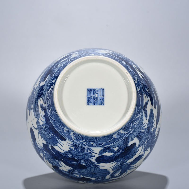 Qing Dynasty Qianlong blue and white lotus vase