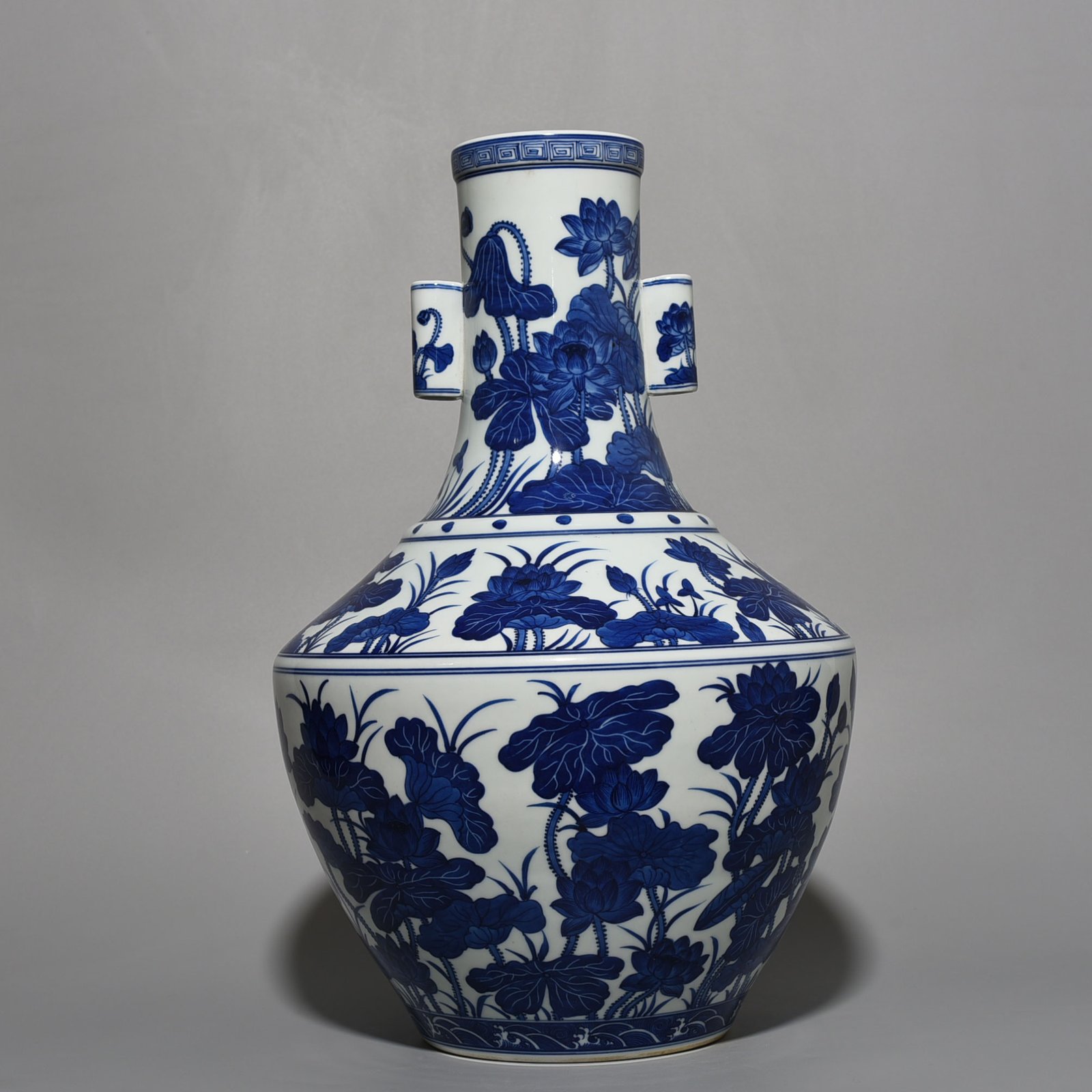 Qing Dynasty Qianlong blue and white lotus vase