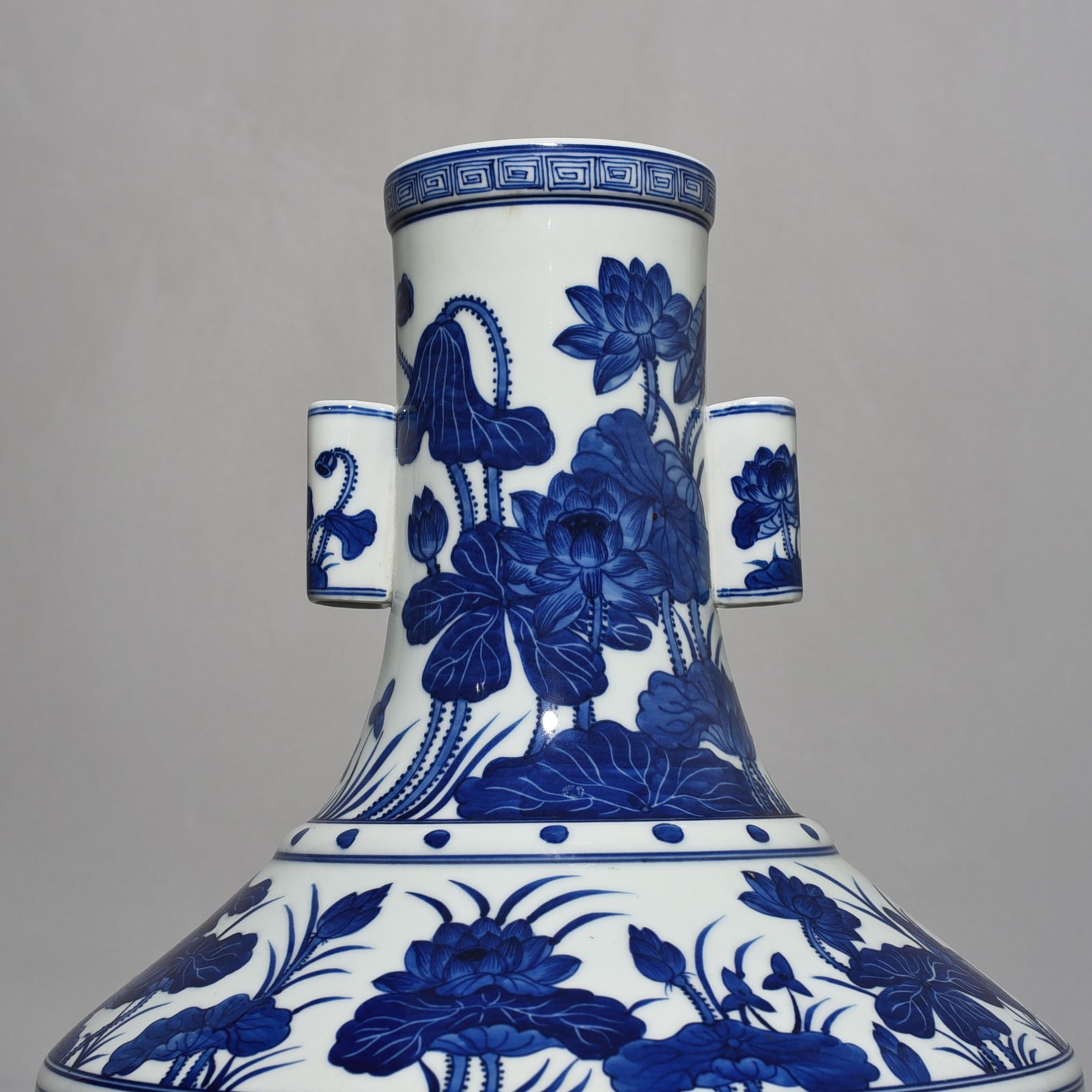Qing Dynasty Qianlong blue and white lotus vase