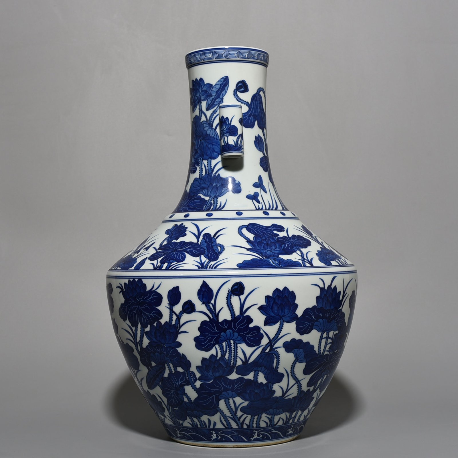 Qing Dynasty Qianlong blue and white lotus vase