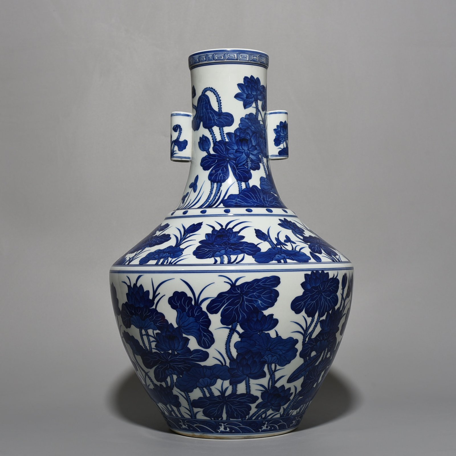 Qing Dynasty Qianlong blue and white lotus vase
