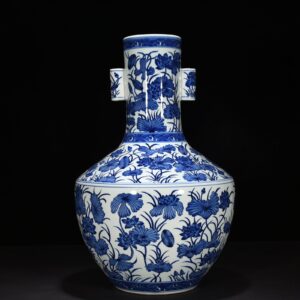 Qing Dynasty Qianlong blue and white lotus vase