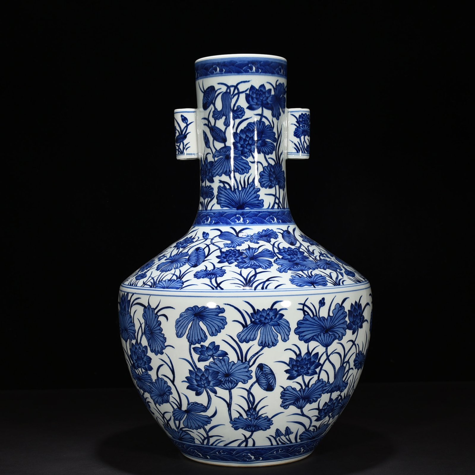 Qing Dynasty Qianlong blue and white lotus vase