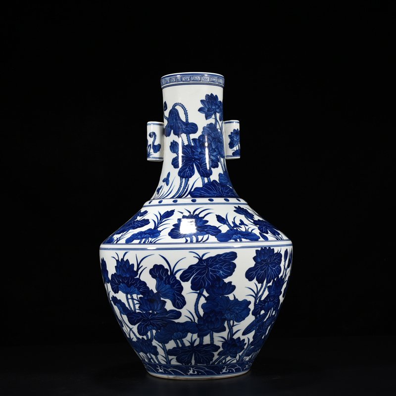 Qing Dynasty Qianlong blue and white lotus vase