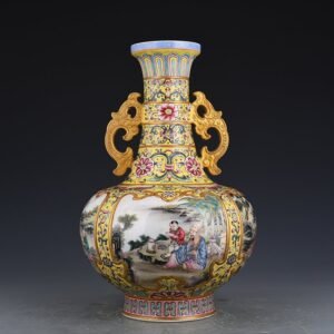 Qing Dynasty Qianlong yellow ground enamel amphora