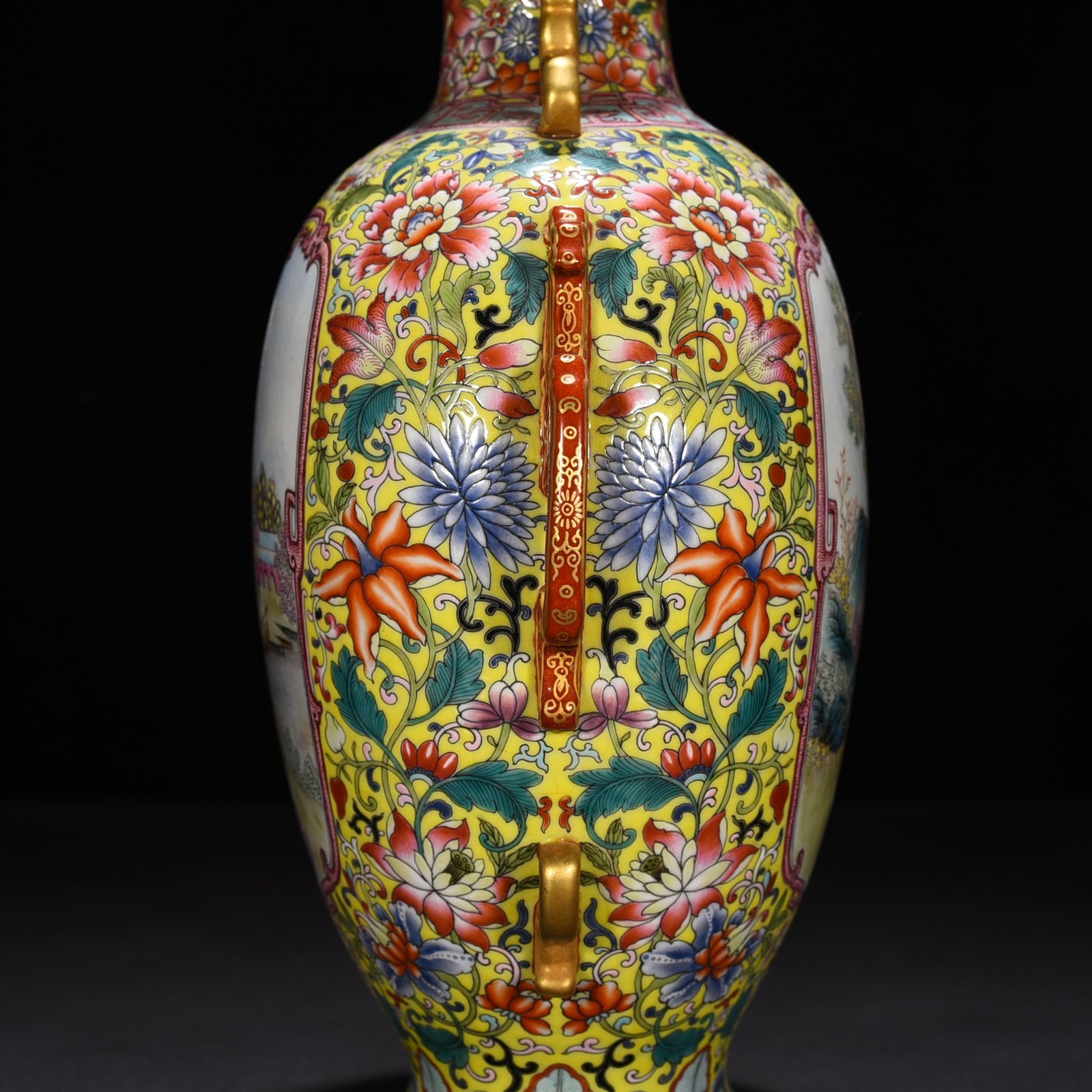 Qing Dynasty Qianlong period yellow ground enamel window with Western figures