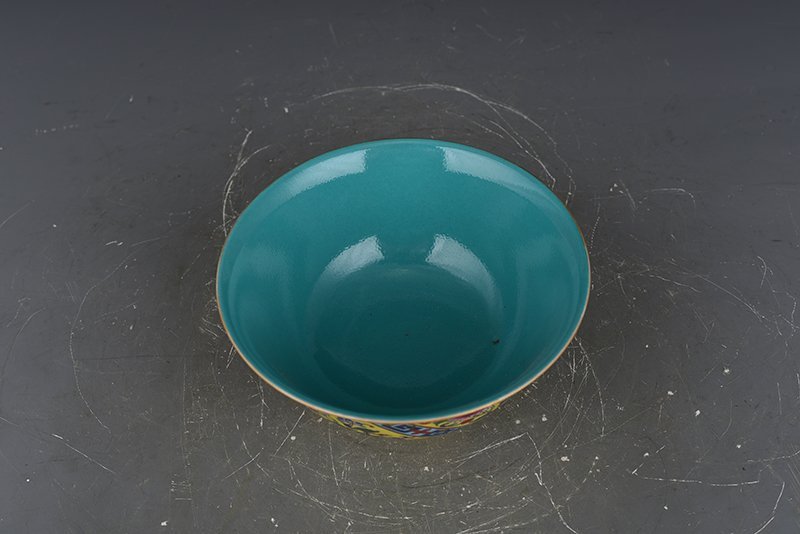 Qing Dynasty Qianlong yellow ground enamel flower bowl