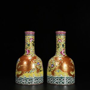 Qing Dynasty Qianlong yellow ground pastel gold dragon rattle