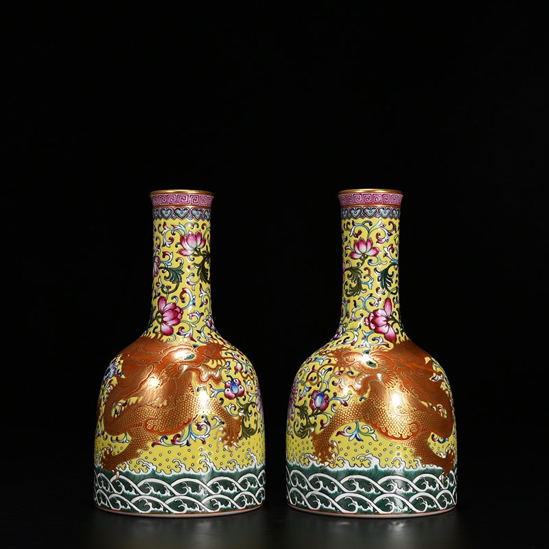 Qing Dynasty Qianlong yellow ground pastel gold dragon rattle