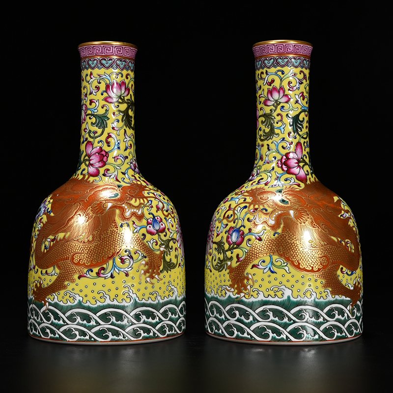 Qing Dynasty Qianlong yellow ground pastel gold dragon rattle
