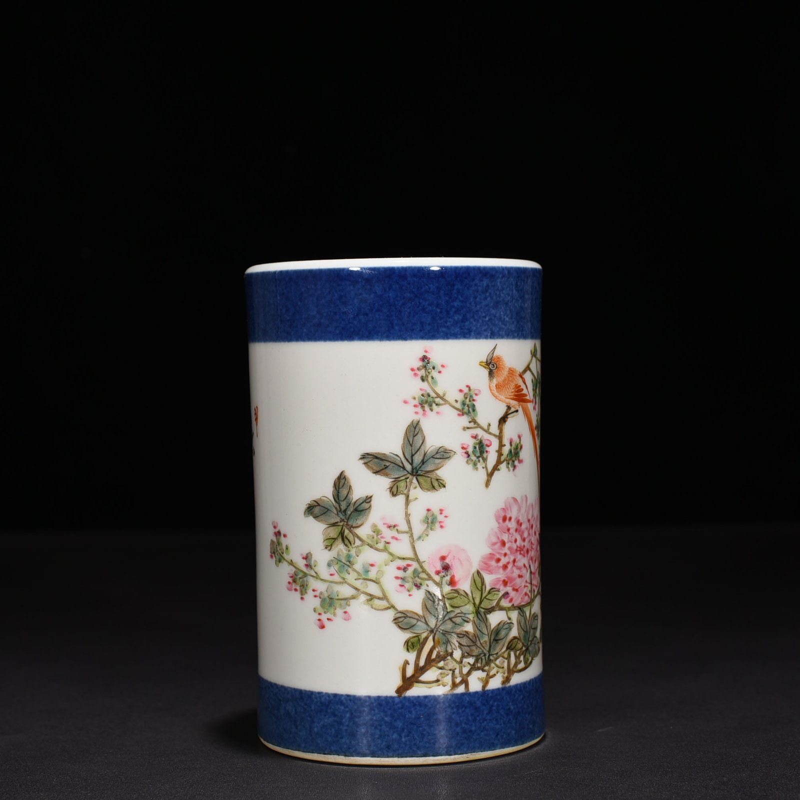 Qing Dynasty Guangxu Ren Huanzhang light purple color flower and bird pen holder