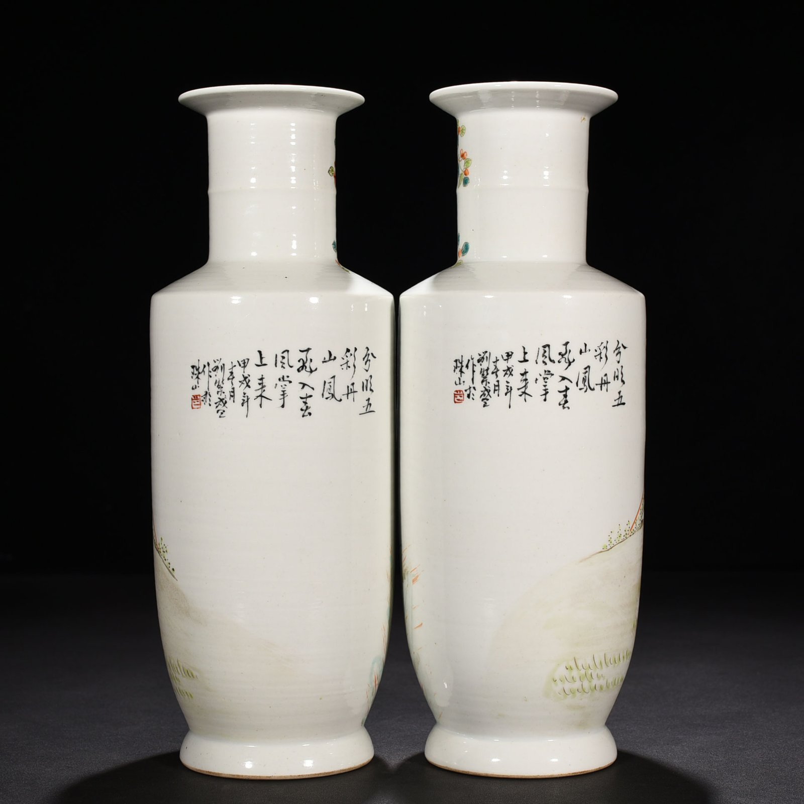 Qing Dynasty Guangxu light crimson color figure stick vase