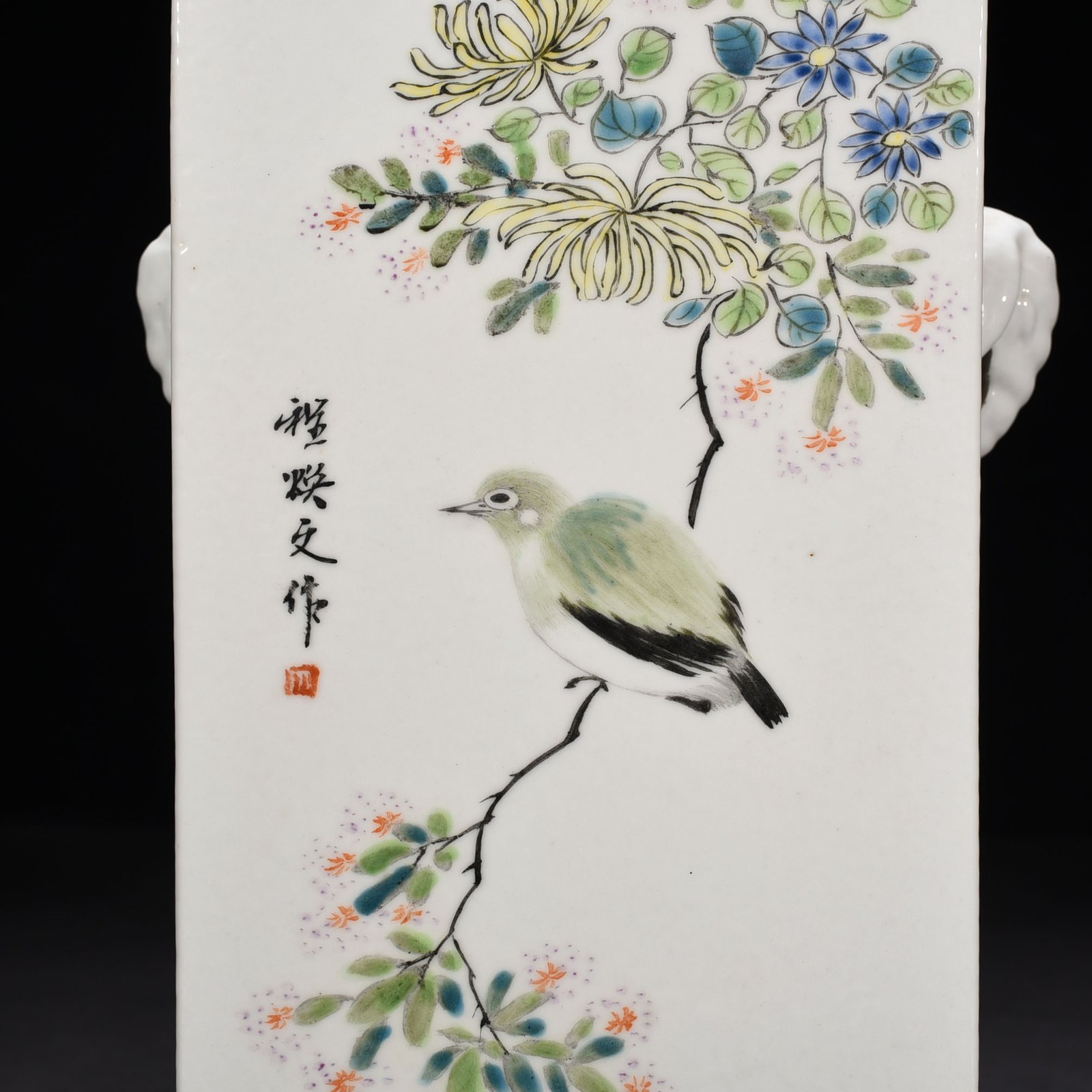 Qing Dynasty Guangxu light crimson color vase with flower and birds