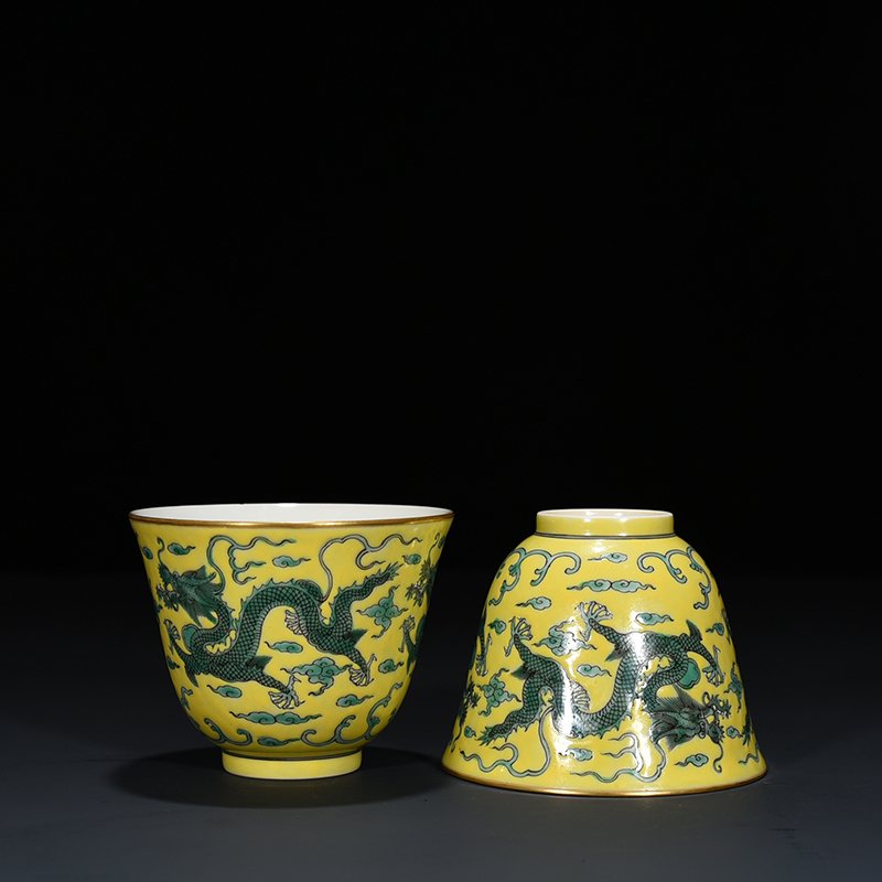 Qing Dynasty Guangxu yellow ground green dragon cup