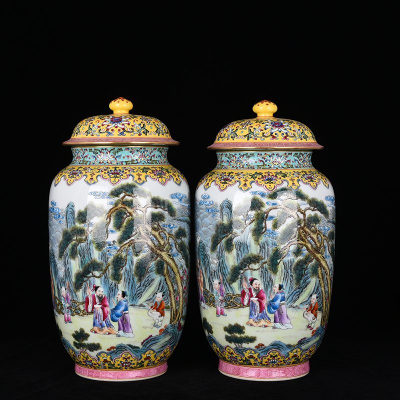 Qing Dynasty pastel Fushan Shouhai character general jar