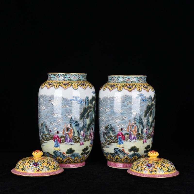 Qing Dynasty pastel Fushan Shouhai character general jar