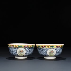 Qing Dynasty Xuantong blue and white congratulatory pastel flower bowl